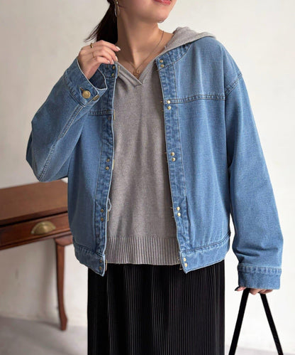 GLD掛鉤無領牛仔夾克