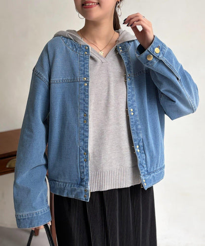 GLD掛鉤無領牛仔夾克