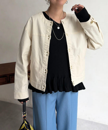 GLD掛鉤無領牛仔夾克