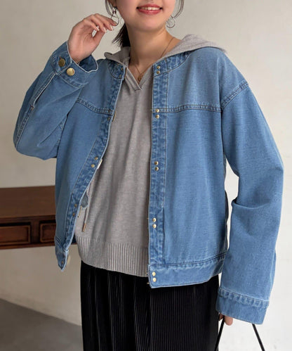 GLD掛鉤無領牛仔夾克