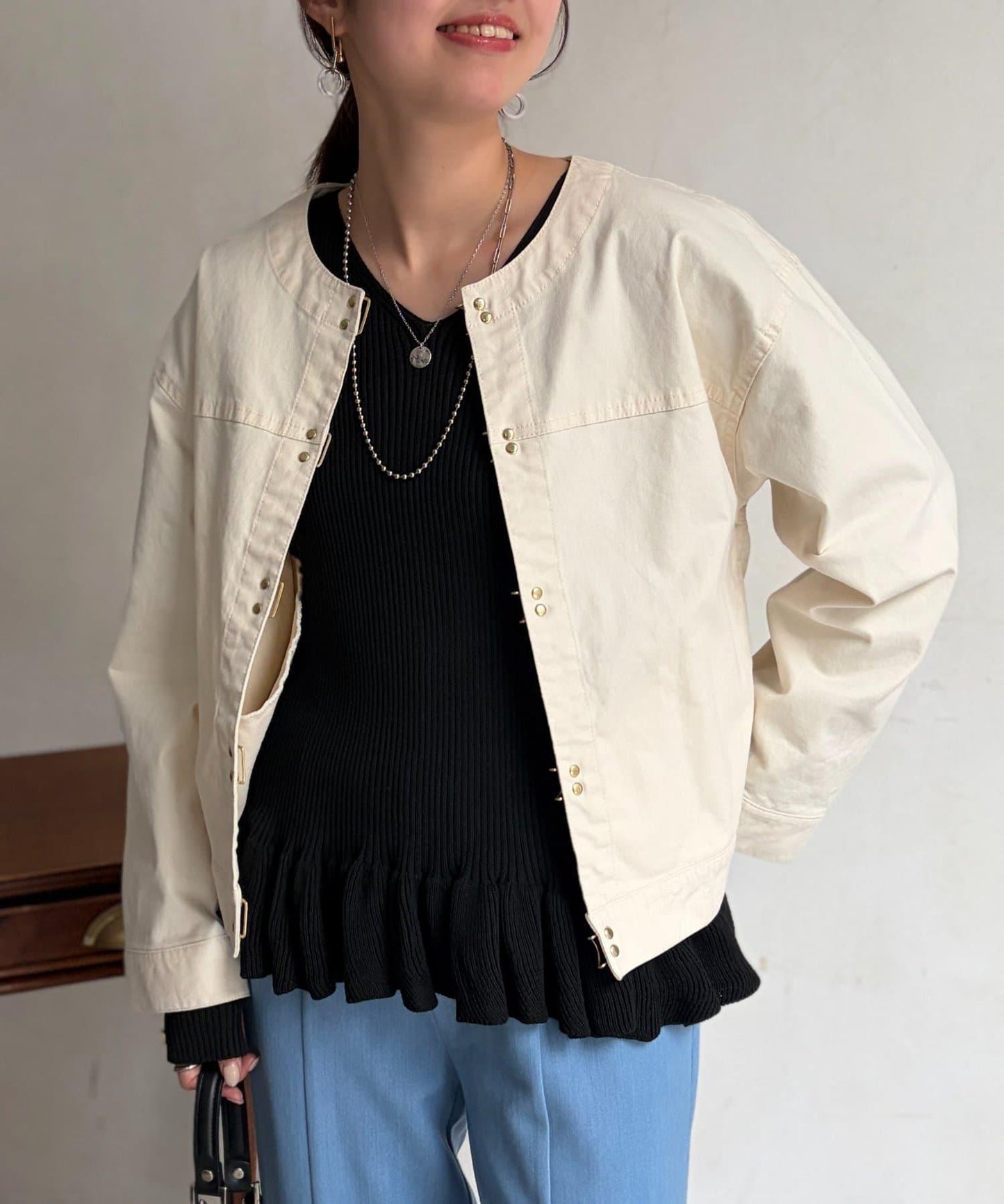 GLD掛鉤無領牛仔夾克