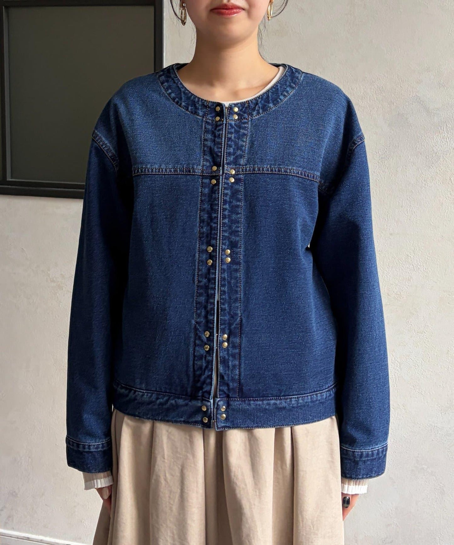 GLD掛鉤無領牛仔夾克