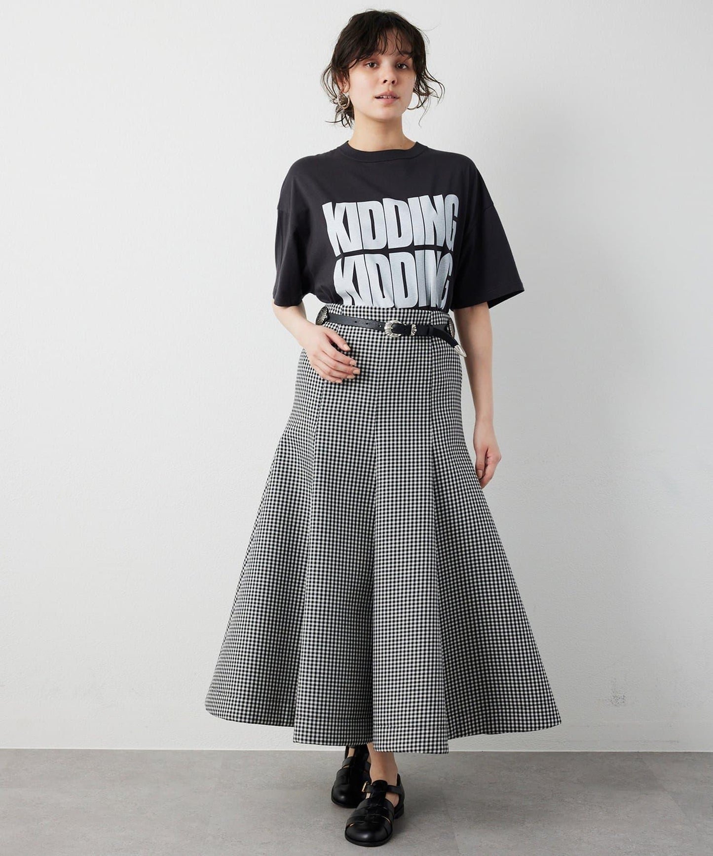 複合格紋半身裙