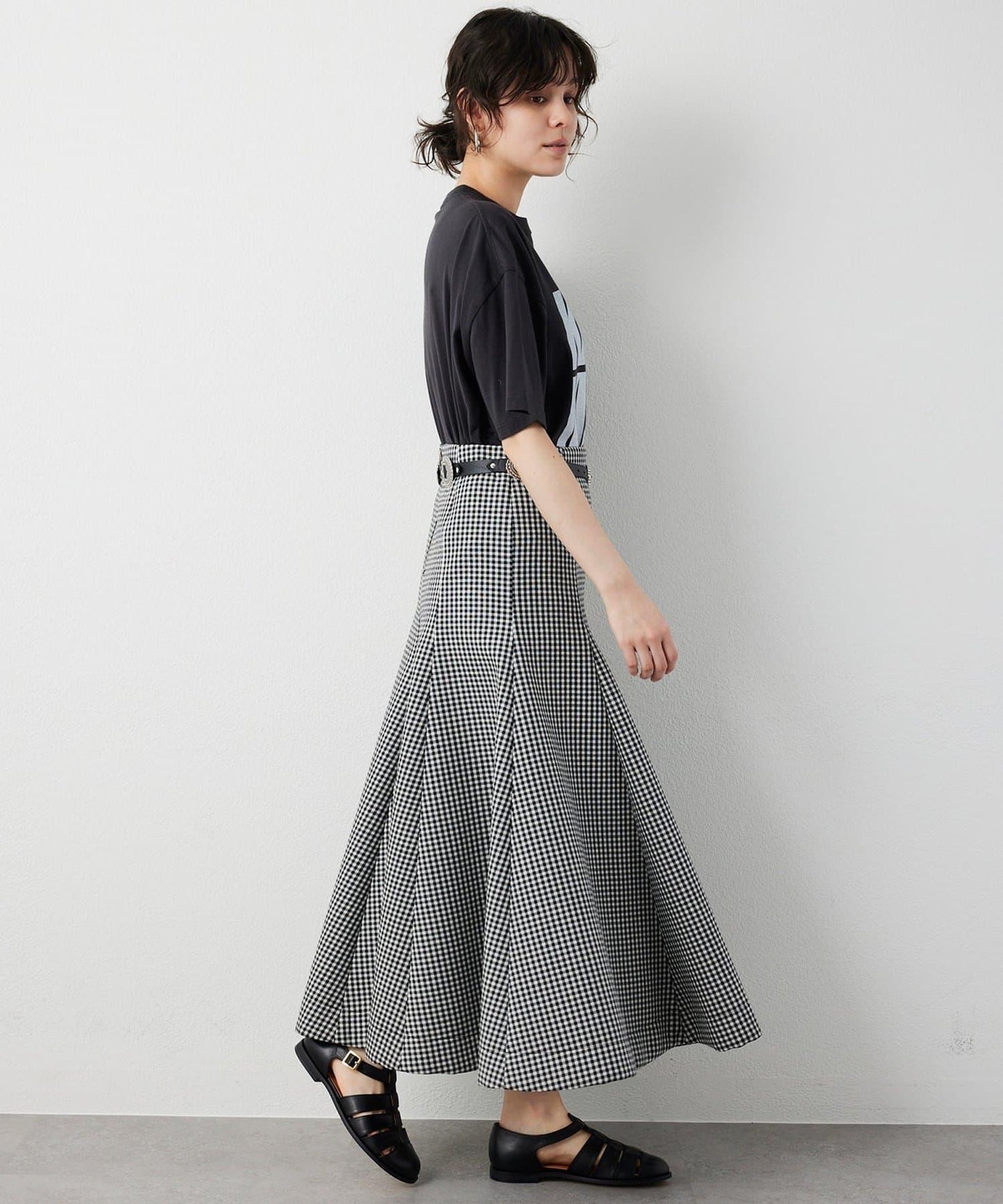 複合格紋半身裙