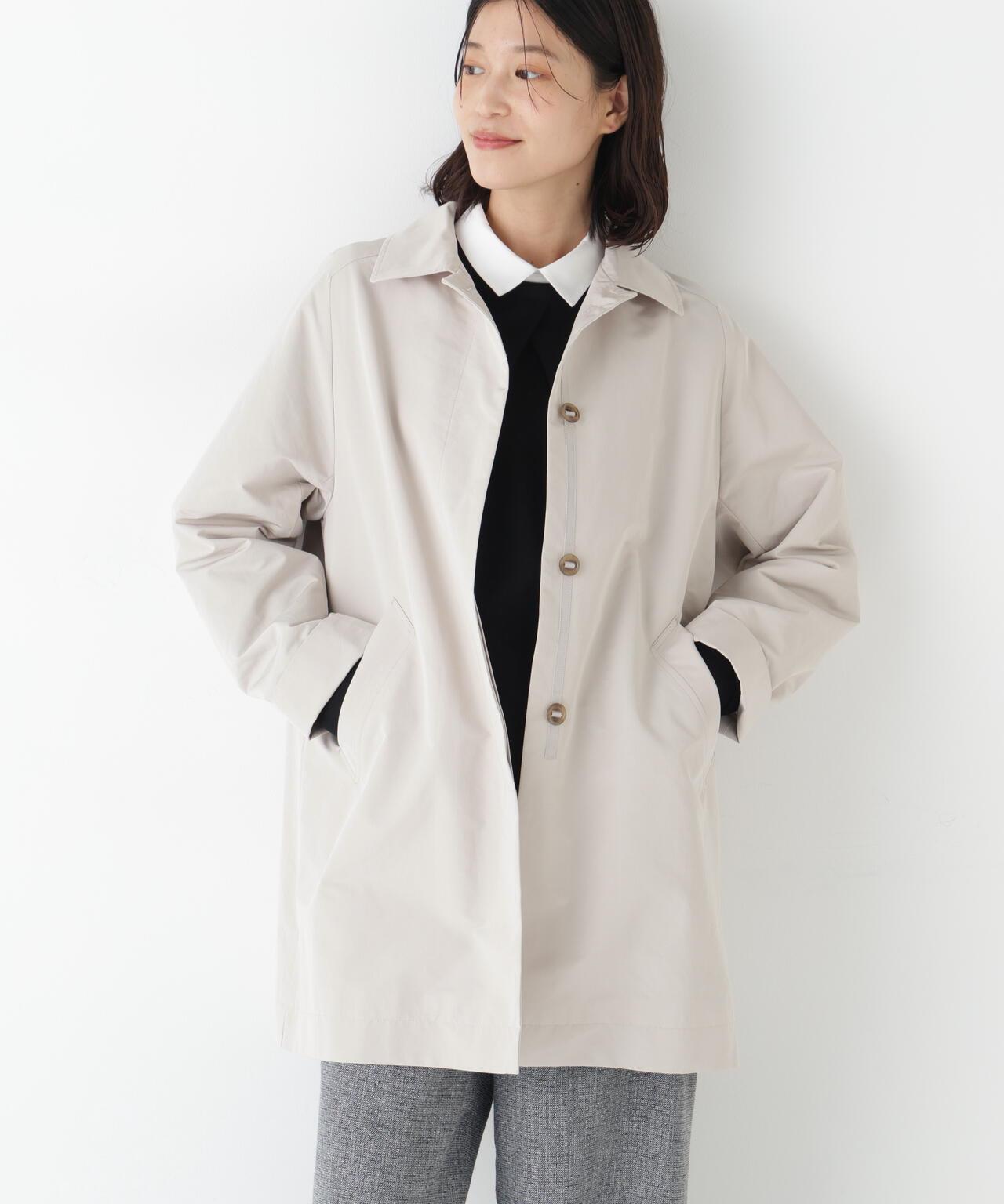 弱防潑水塔夫綢翻領大衣