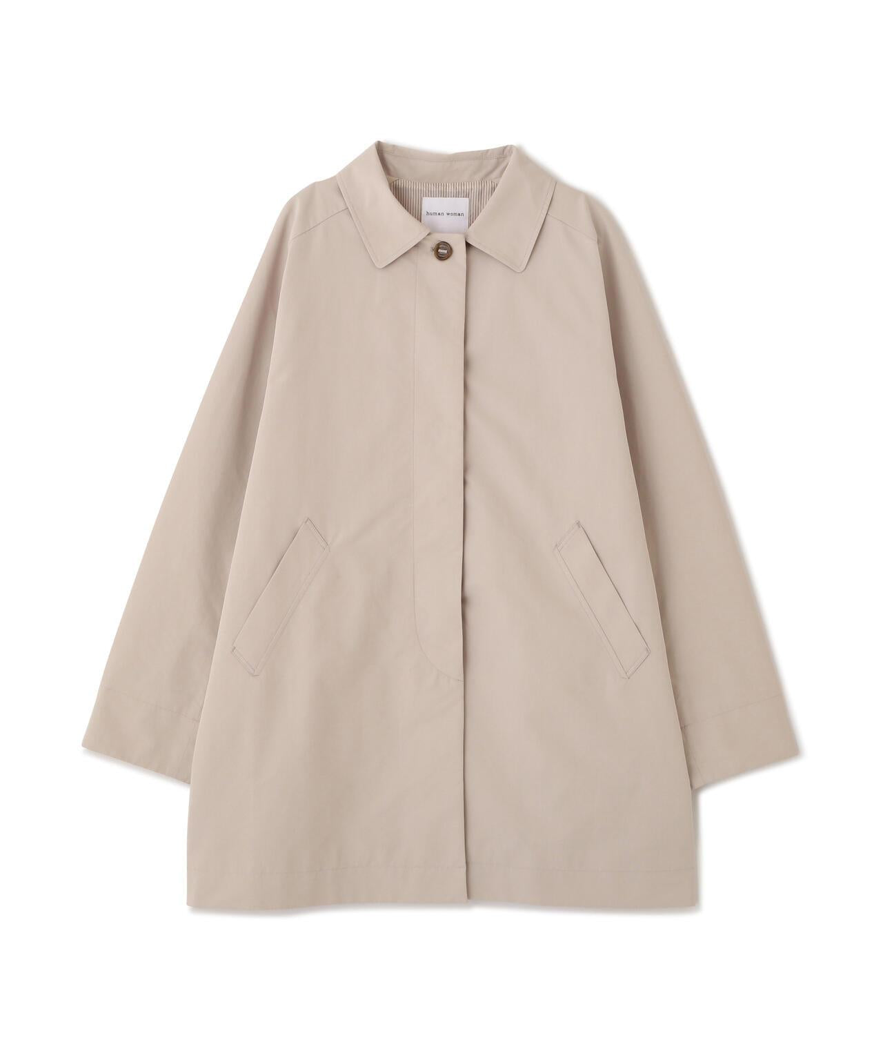 弱防潑水塔夫綢翻領大衣