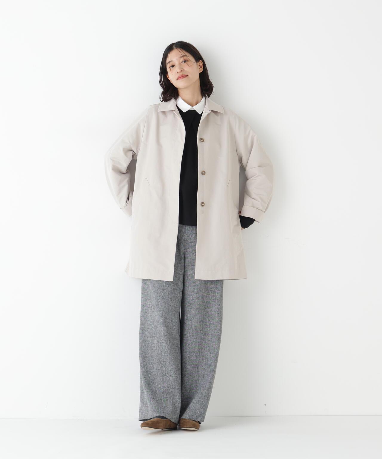 弱防潑水塔夫綢翻領大衣