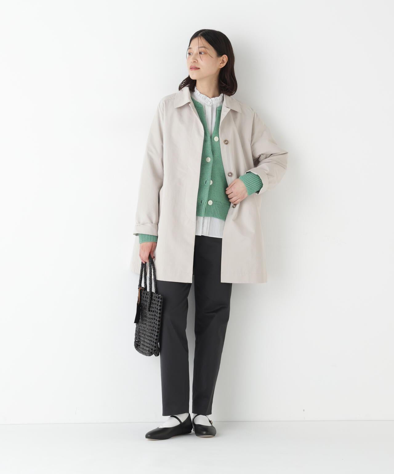 弱防潑水塔夫綢翻領大衣