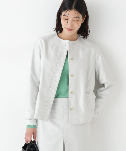 輕薄磨毛無領夾克