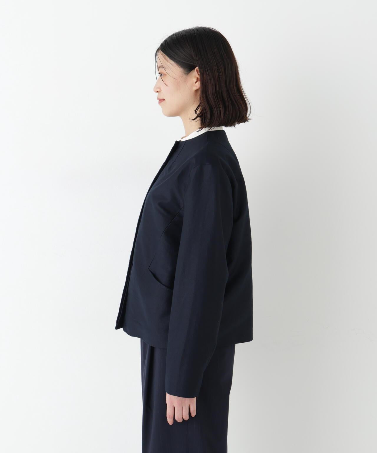 輕薄磨毛無領夾克