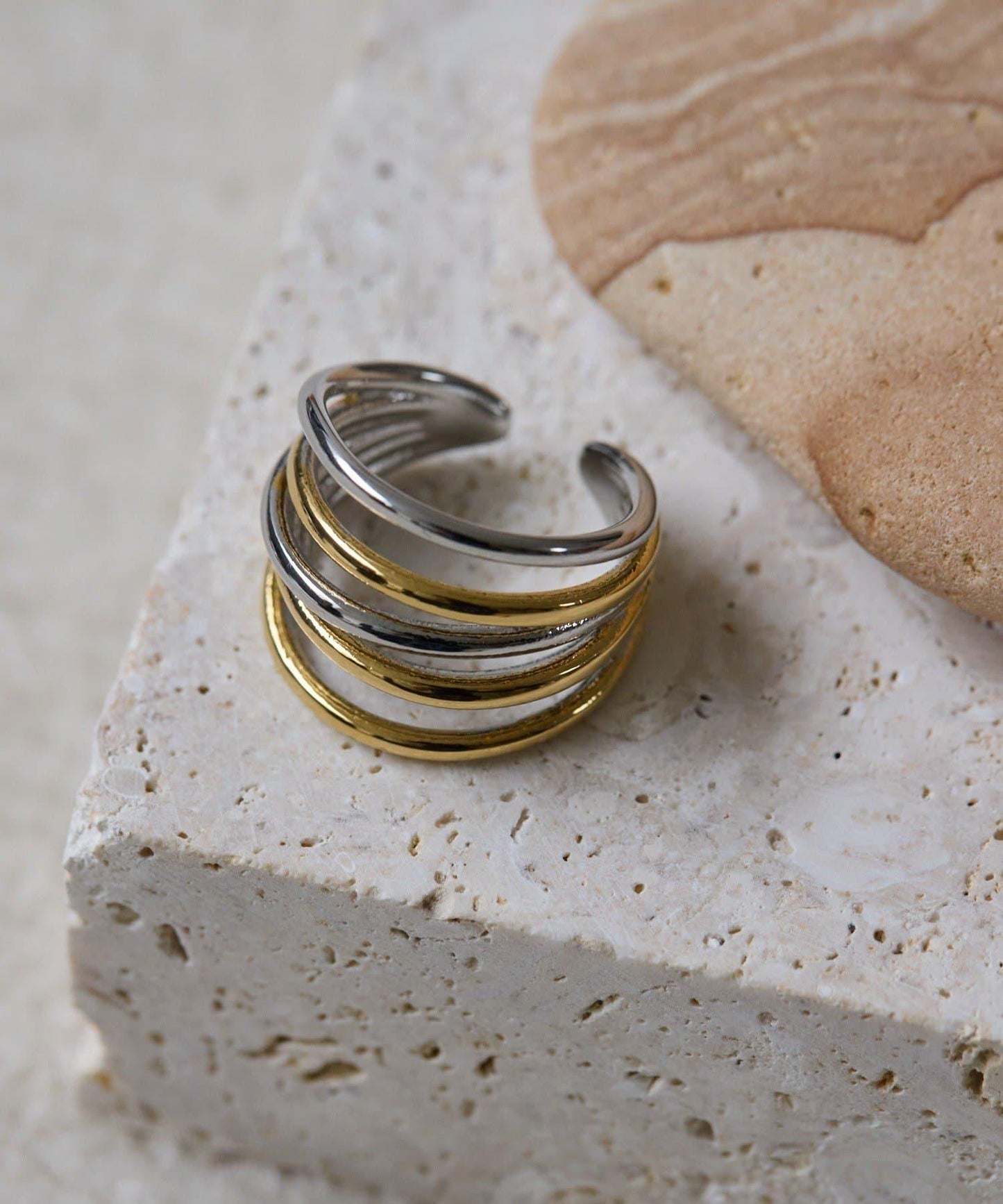 《金屬アレルギー対応/ステンレス》 拼色線條設計 戒指