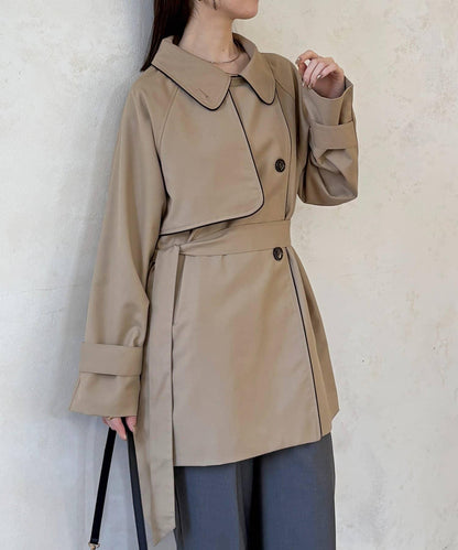 滾邊中長款風衣
