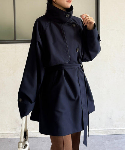 滾邊中長款風衣