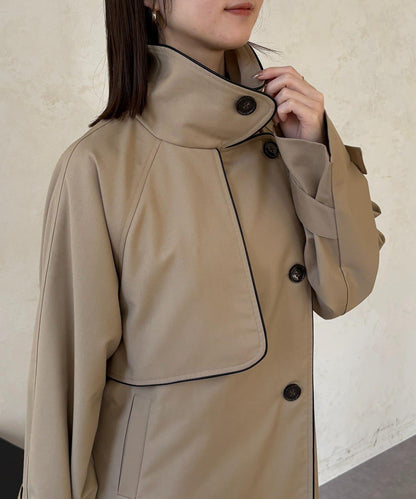 滾邊中長款風衣