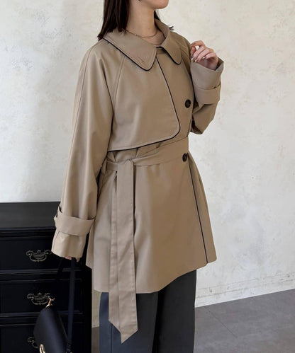 滾邊中長款風衣