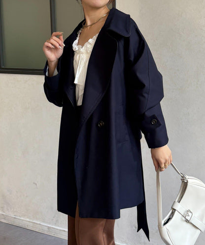 滾邊中長款風衣