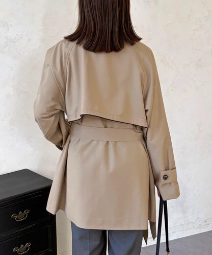 滾邊中長款風衣