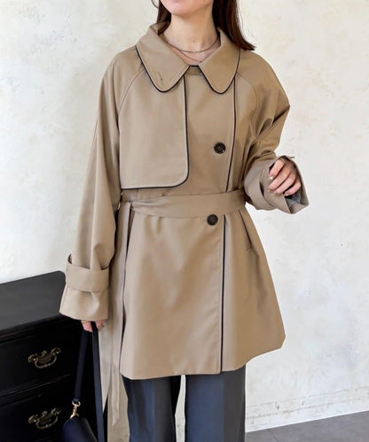 滾邊中長款風衣