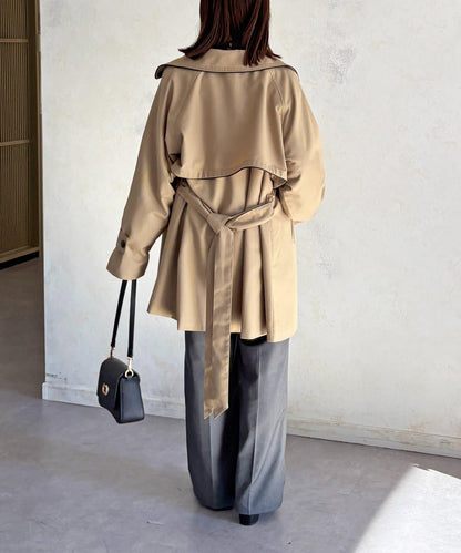 滾邊中長款風衣