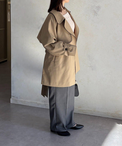 滾邊中長款風衣