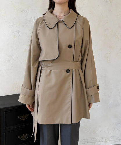 滾邊中長款風衣