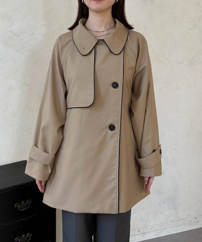 滾邊中長款風衣