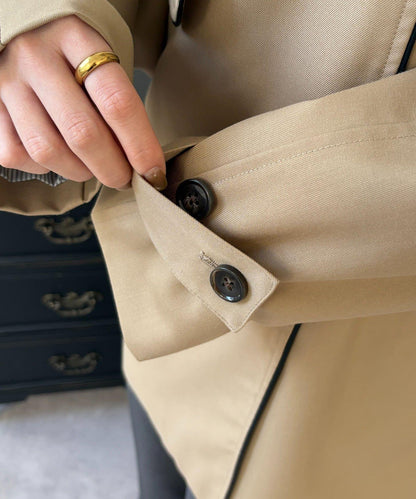 滾邊中長款風衣