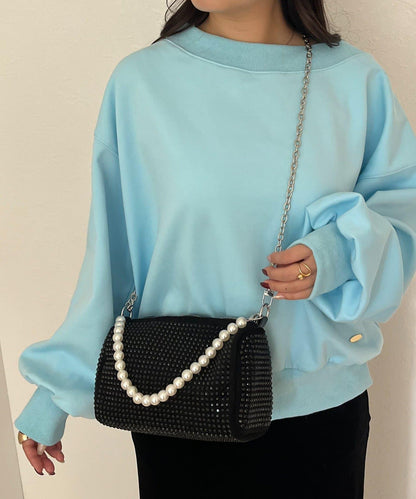 2way珍珠手柄鑲鑽單肩包