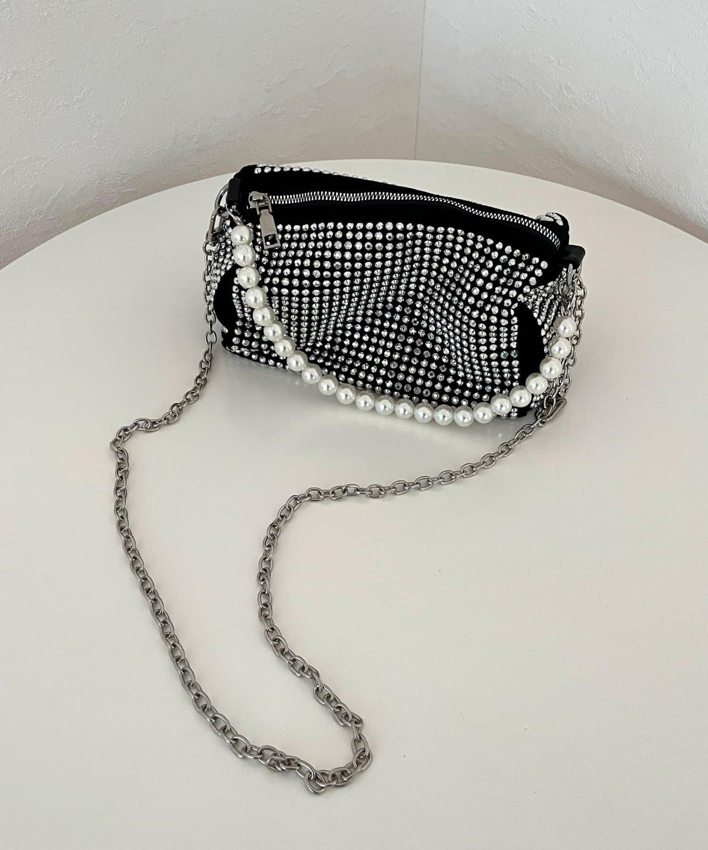 2way珍珠手柄鑲鑽單肩包