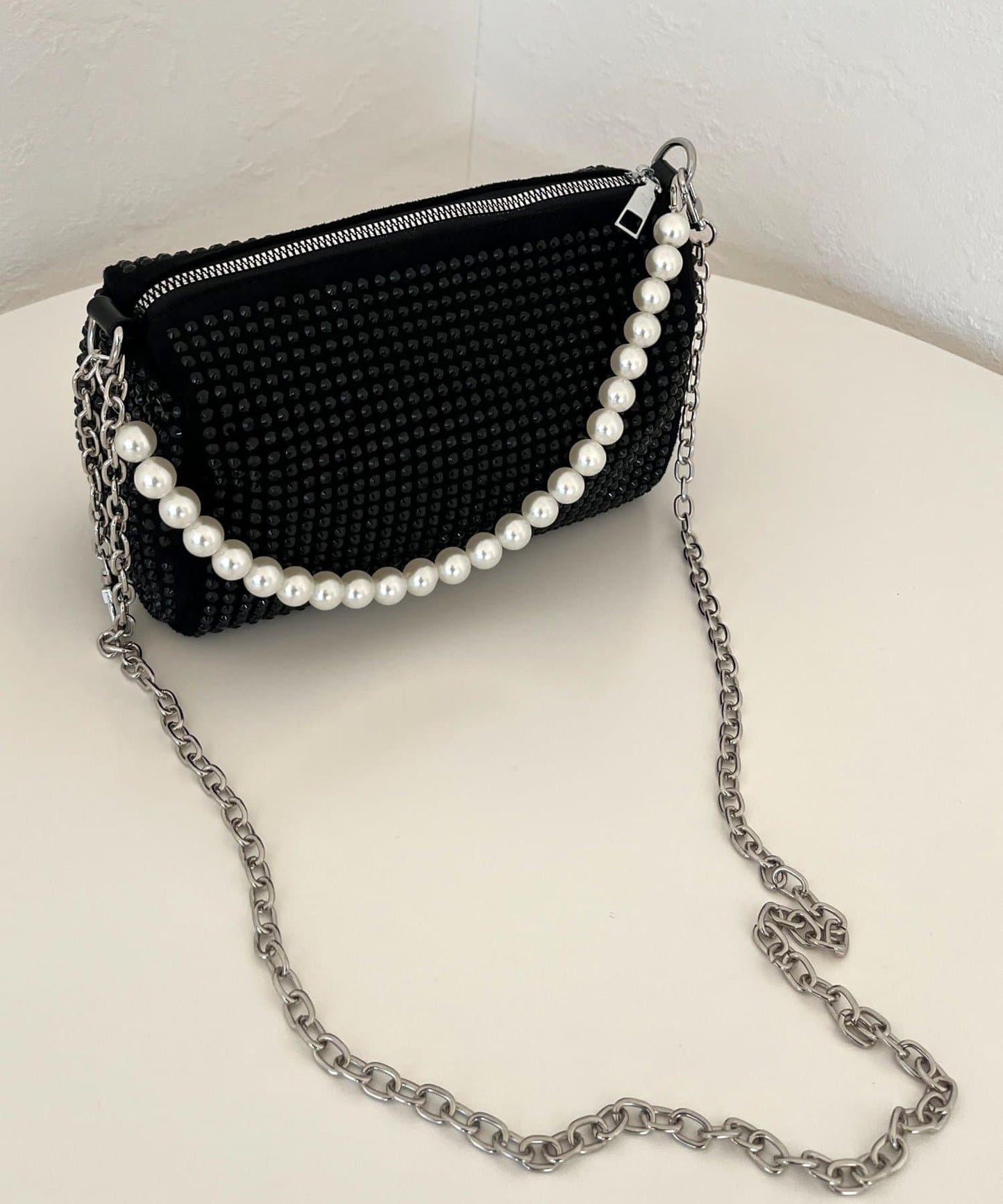 2way珍珠手柄鑲鑽單肩包