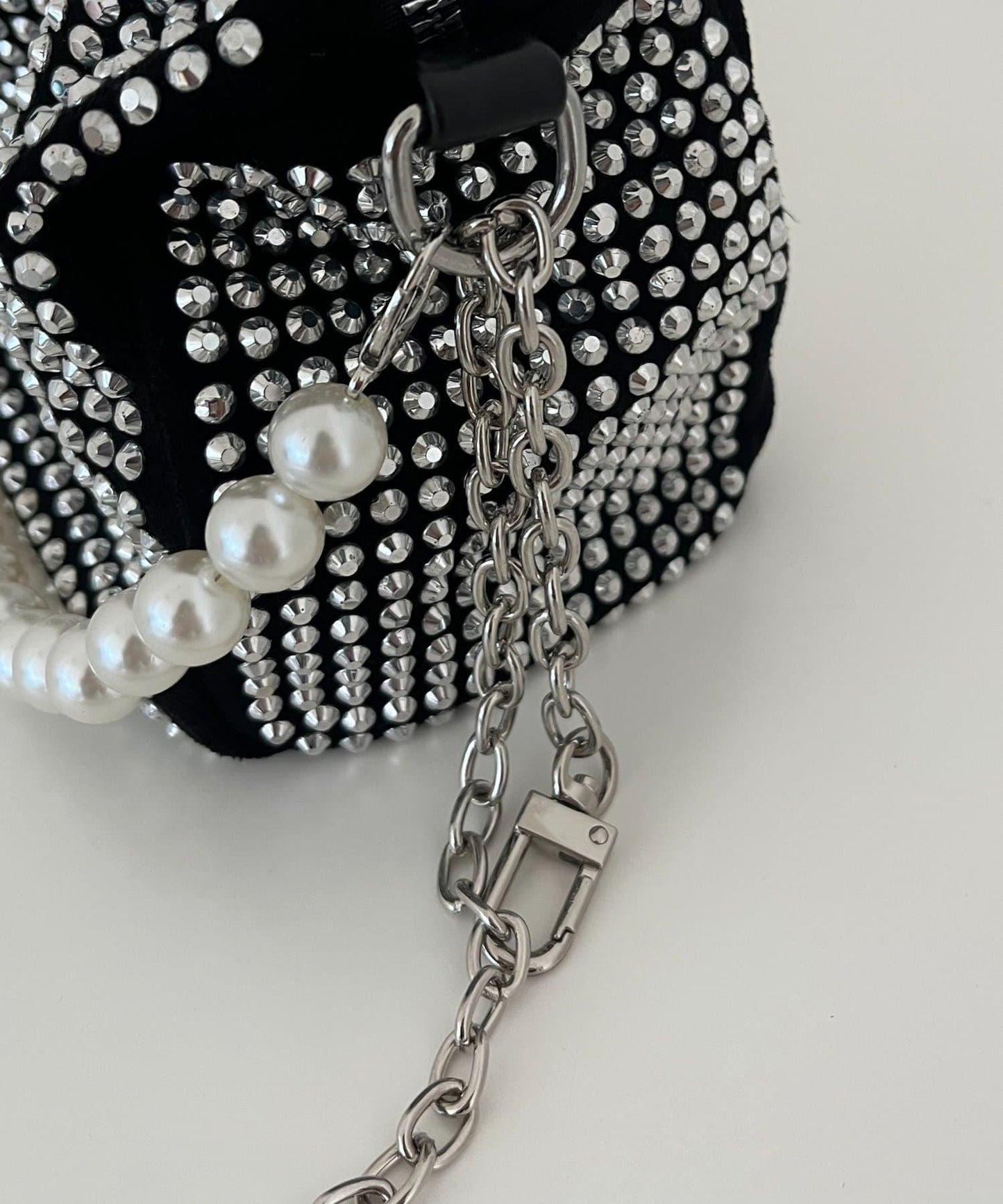 2way珍珠手柄鑲鑽單肩包