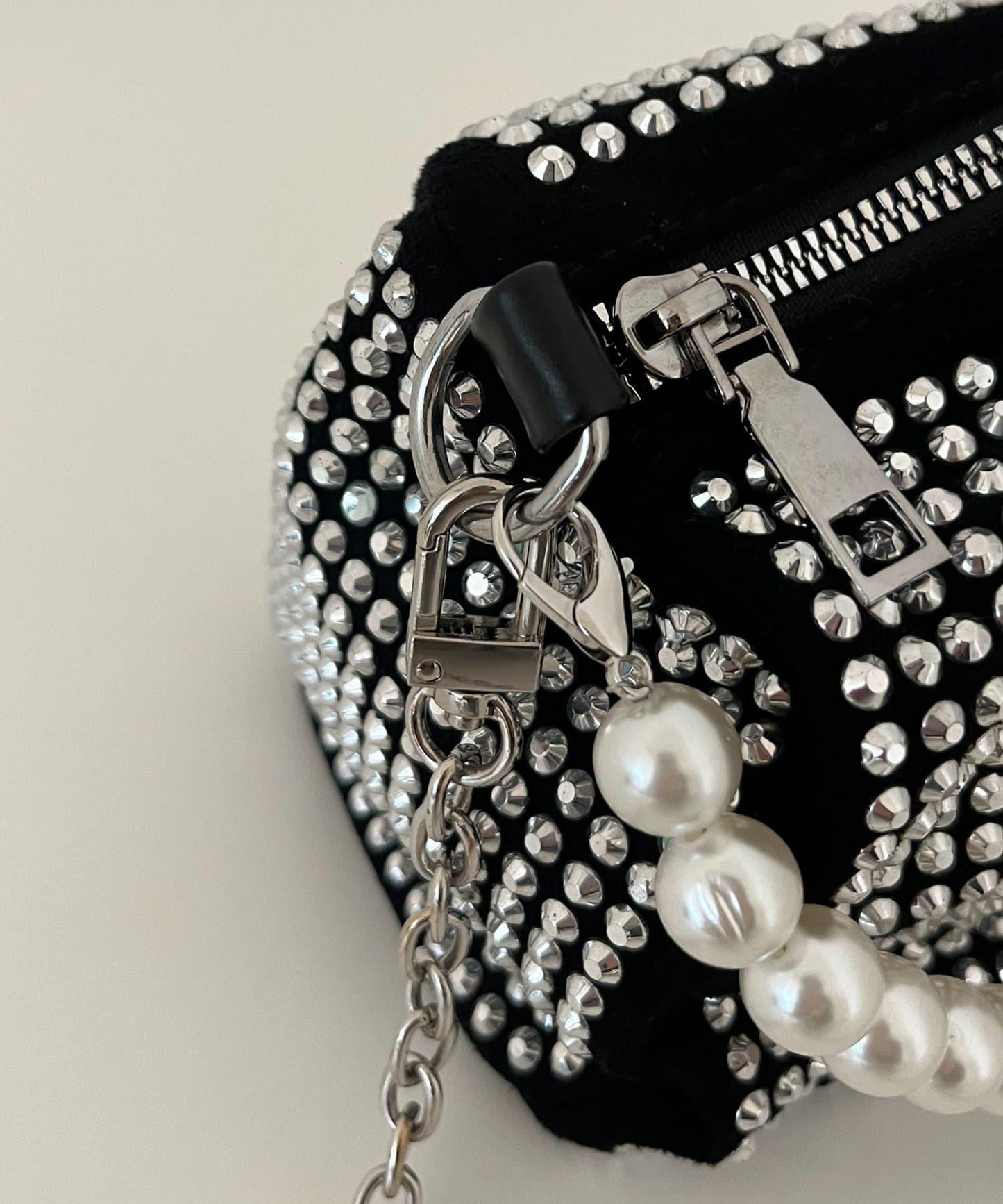 2way珍珠手柄鑲鑽單肩包