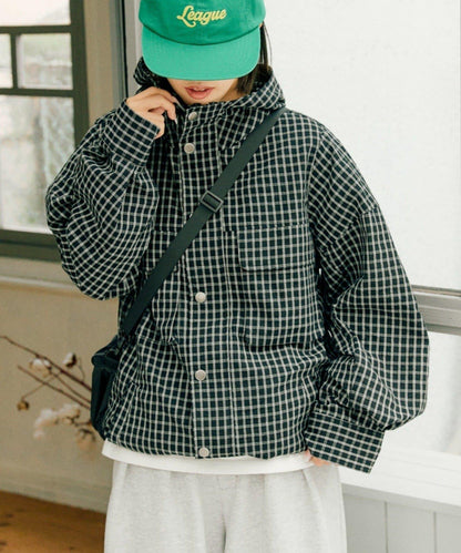 格紋連帽外套