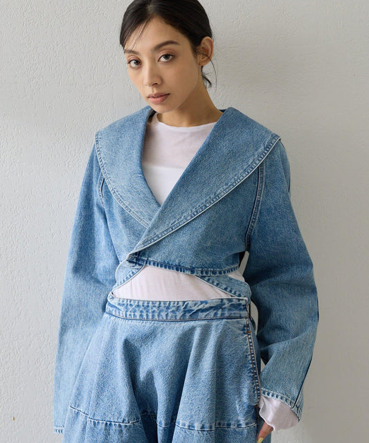 後蝴蝶結設計 牛仔外套