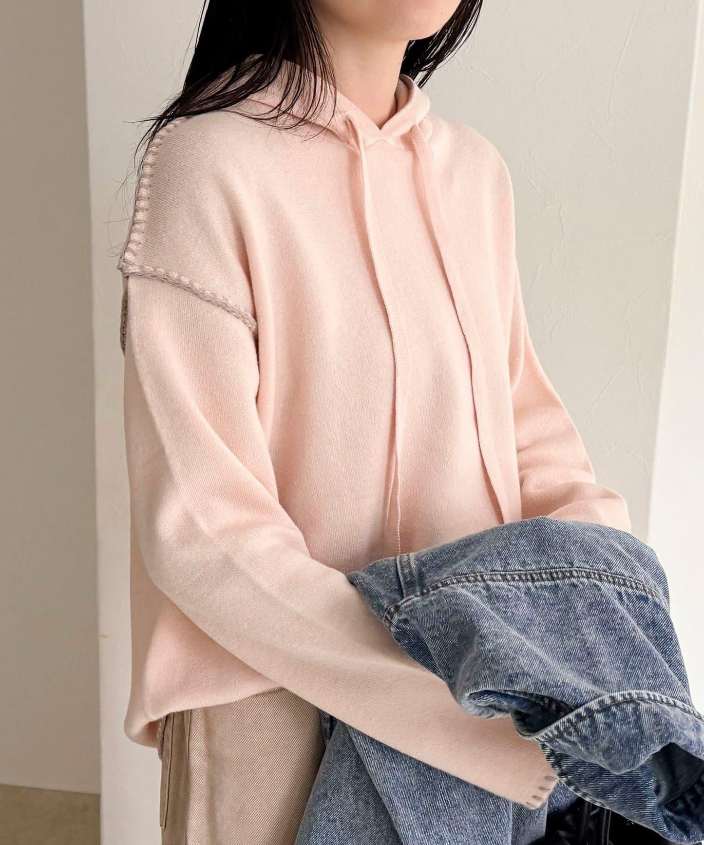 連帽配色縫線 針織套頭衫