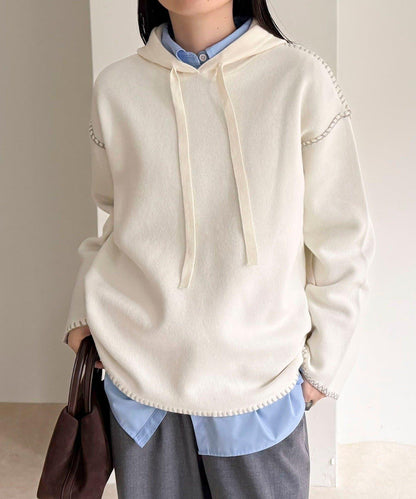 連帽配色縫線 針織套頭衫