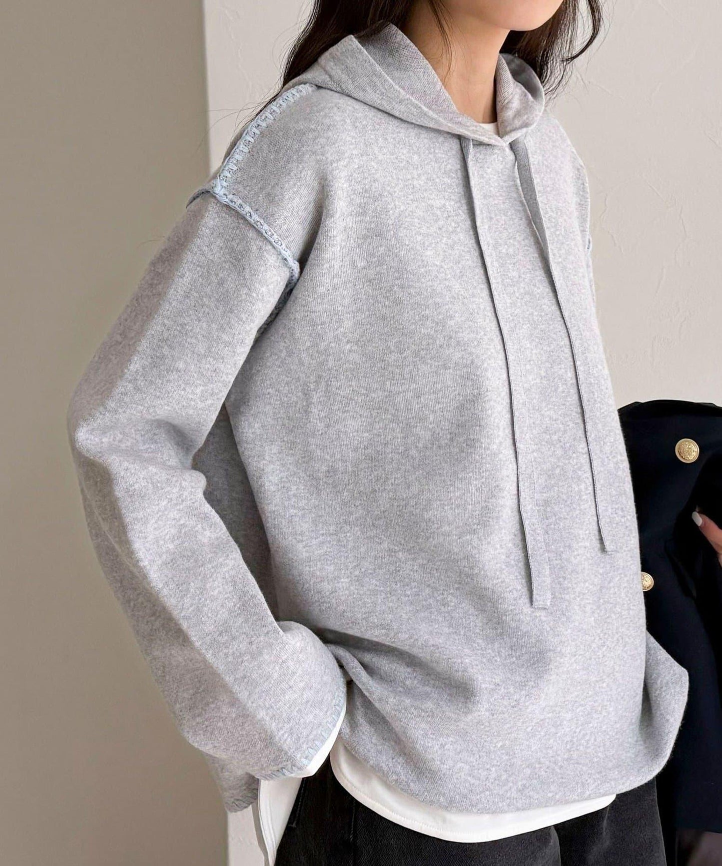 連帽配色縫線 針織套頭衫