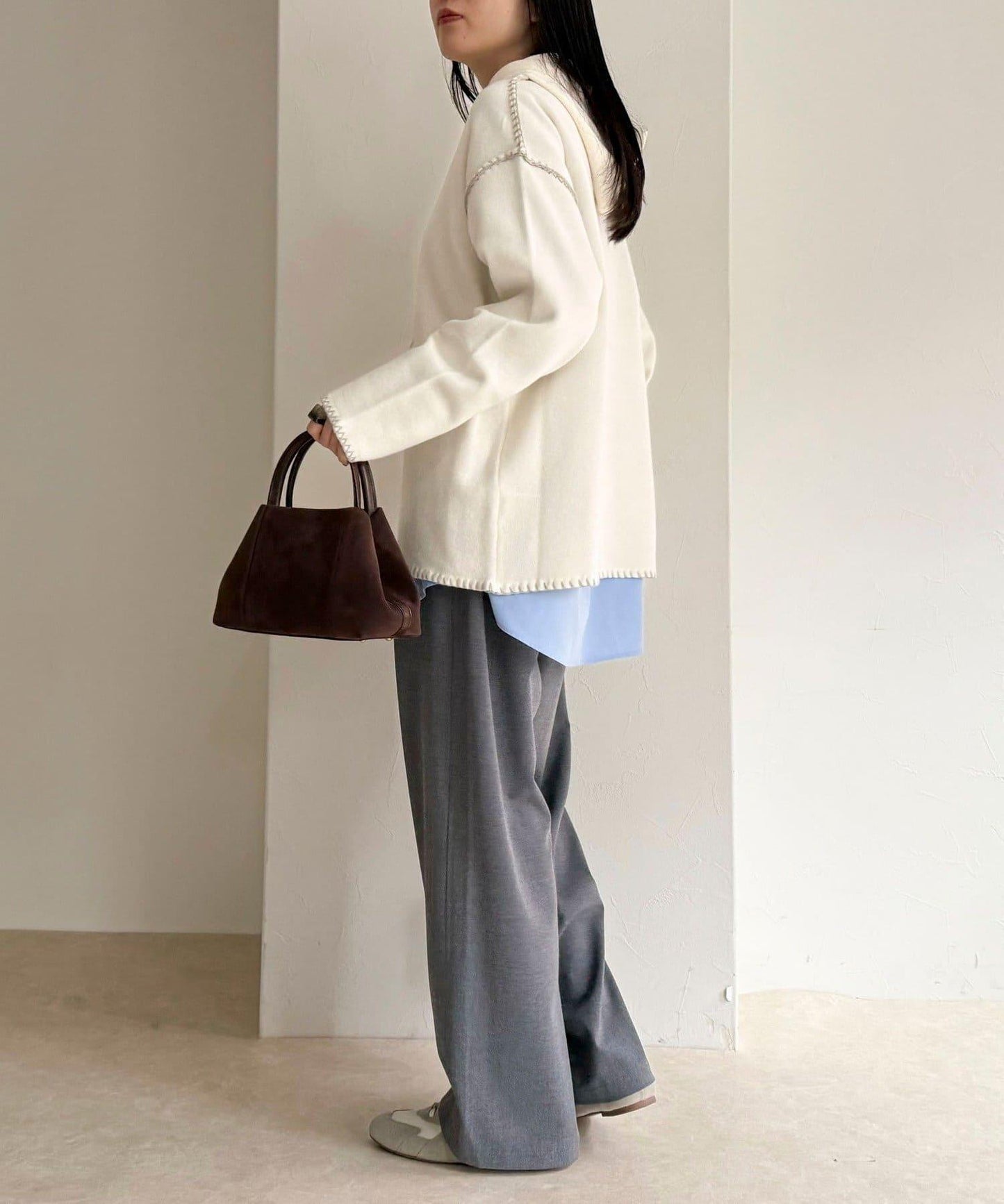 連帽配色縫線 針織套頭衫