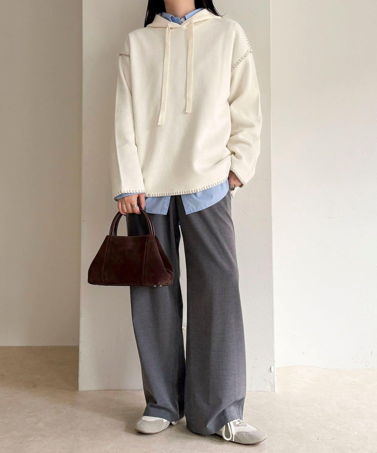 連帽配色縫線 針織套頭衫