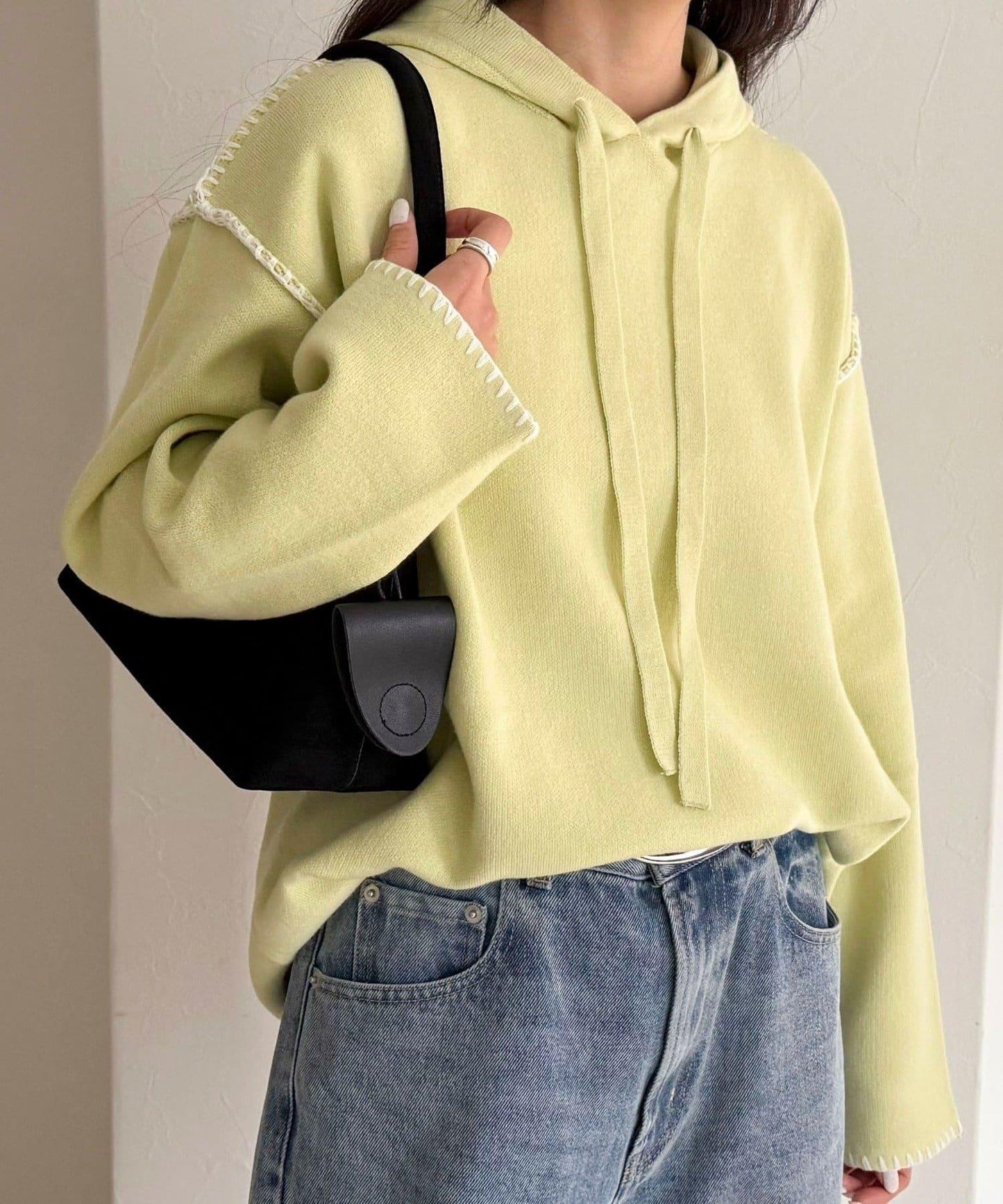 連帽配色縫線 針織套頭衫