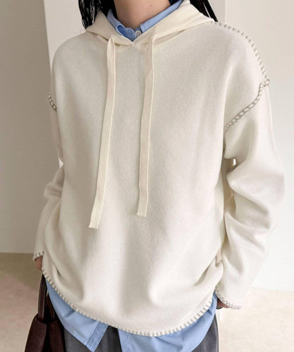 連帽配色縫線 針織套頭衫