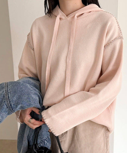 連帽配色縫線 針織套頭衫