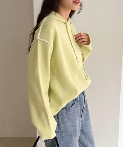 連帽配色縫線 針織套頭衫