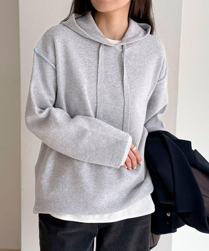 連帽配色縫線 針織套頭衫