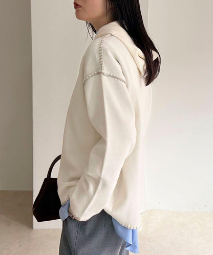 連帽配色縫線 針織套頭衫