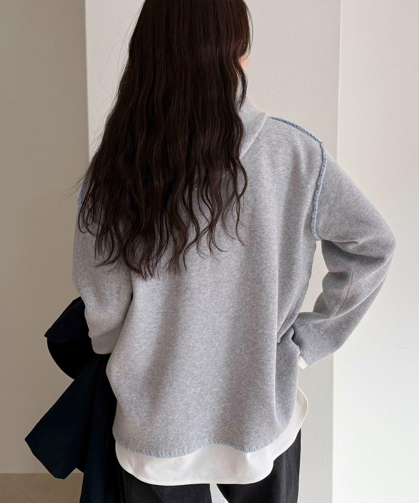 連帽配色縫線 針織套頭衫