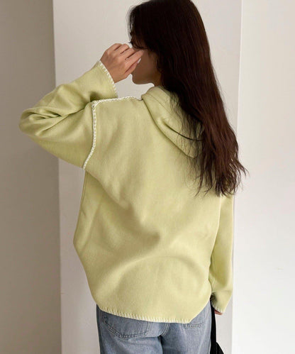 連帽配色縫線 針織套頭衫