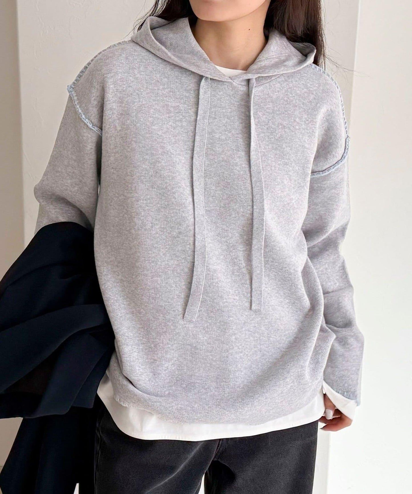 連帽配色縫線 針織套頭衫