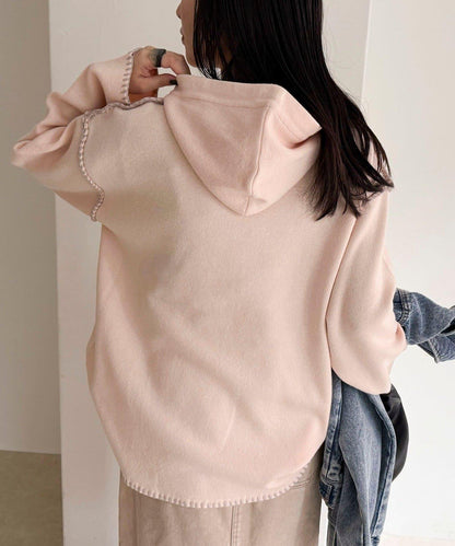 連帽配色縫線 針織套頭衫