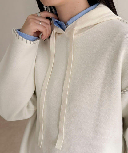 連帽配色縫線 針織套頭衫